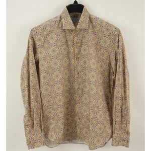 AteSeta Geometric Paisley Mosaic Button Up Shirt Men's 41 / 16 Yellow Cutaway